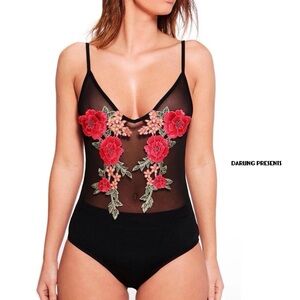 FLORAL MESH BODYSUIT WOMEN COLOR BLACK SIZE M